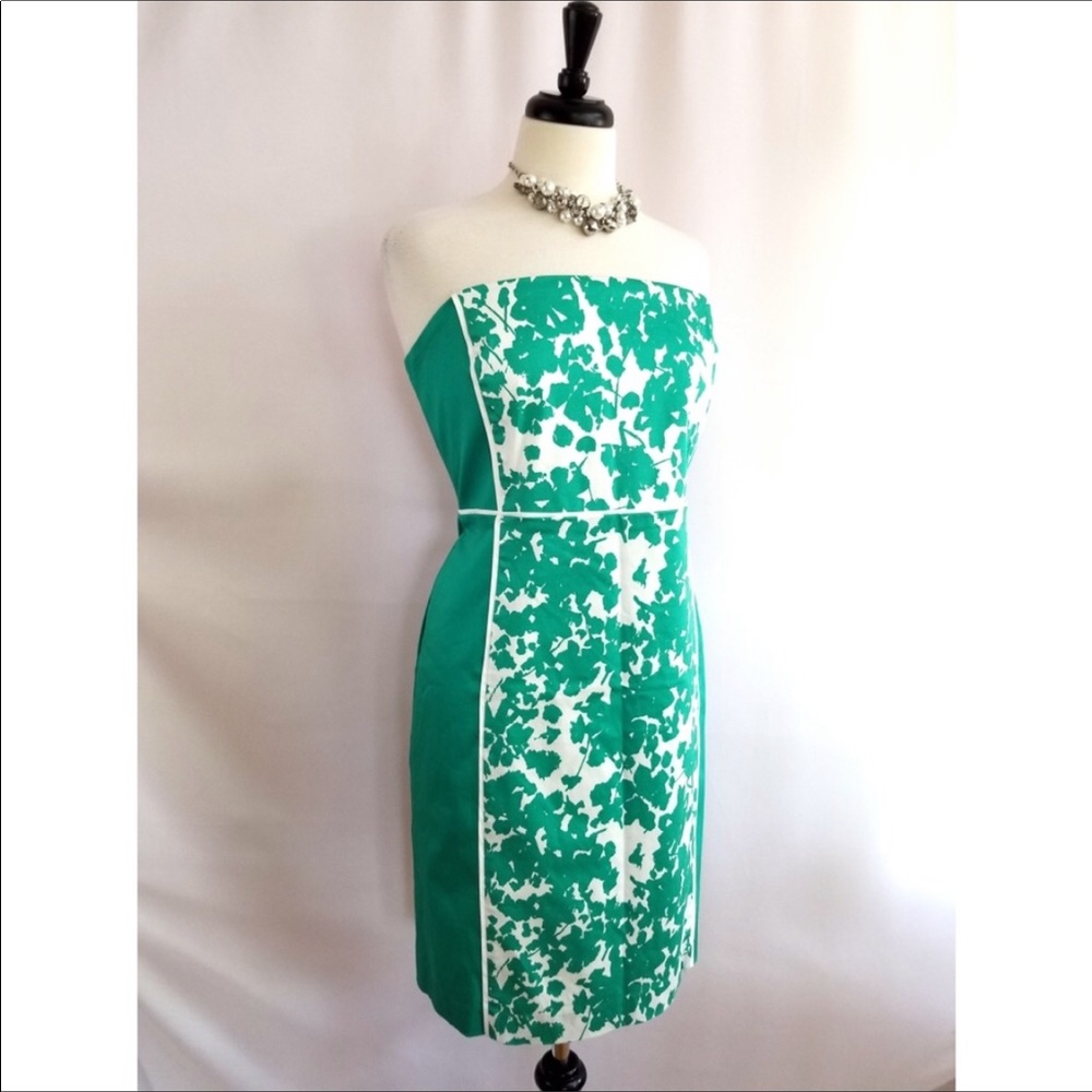 COPY - Strapless Green & white Floral Dress - Picture 1 of 8